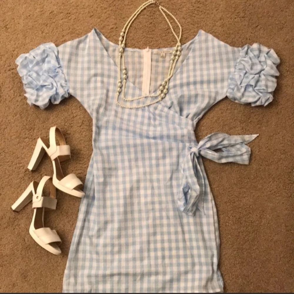 Blue and white checkered mini dress